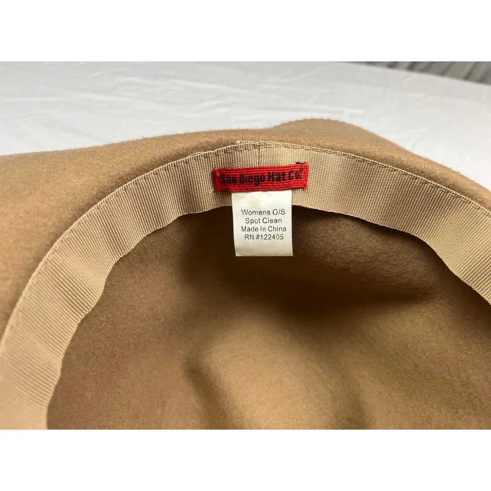 San Diego Hat Co Womens Felt Fedora Hat Camel Tan Scalloped Edge Wide Brim O/S